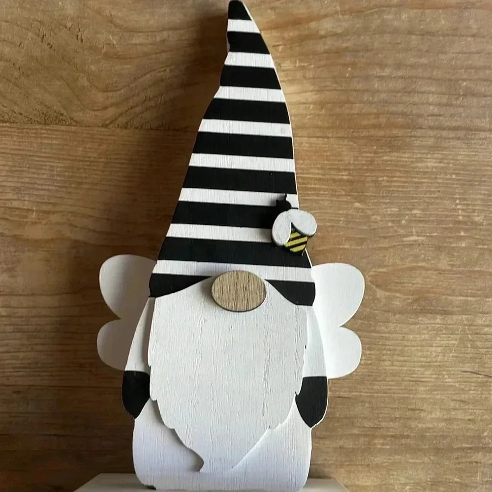 Rae Dunn “Bee Mine” Wooden Gnome With Beard & Bee By Design Styles 11” Tall